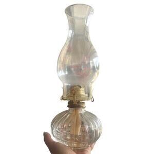 Vintage Golden Globe Glass Oil Lamp W/ Ribbed Design Long Wick 13"